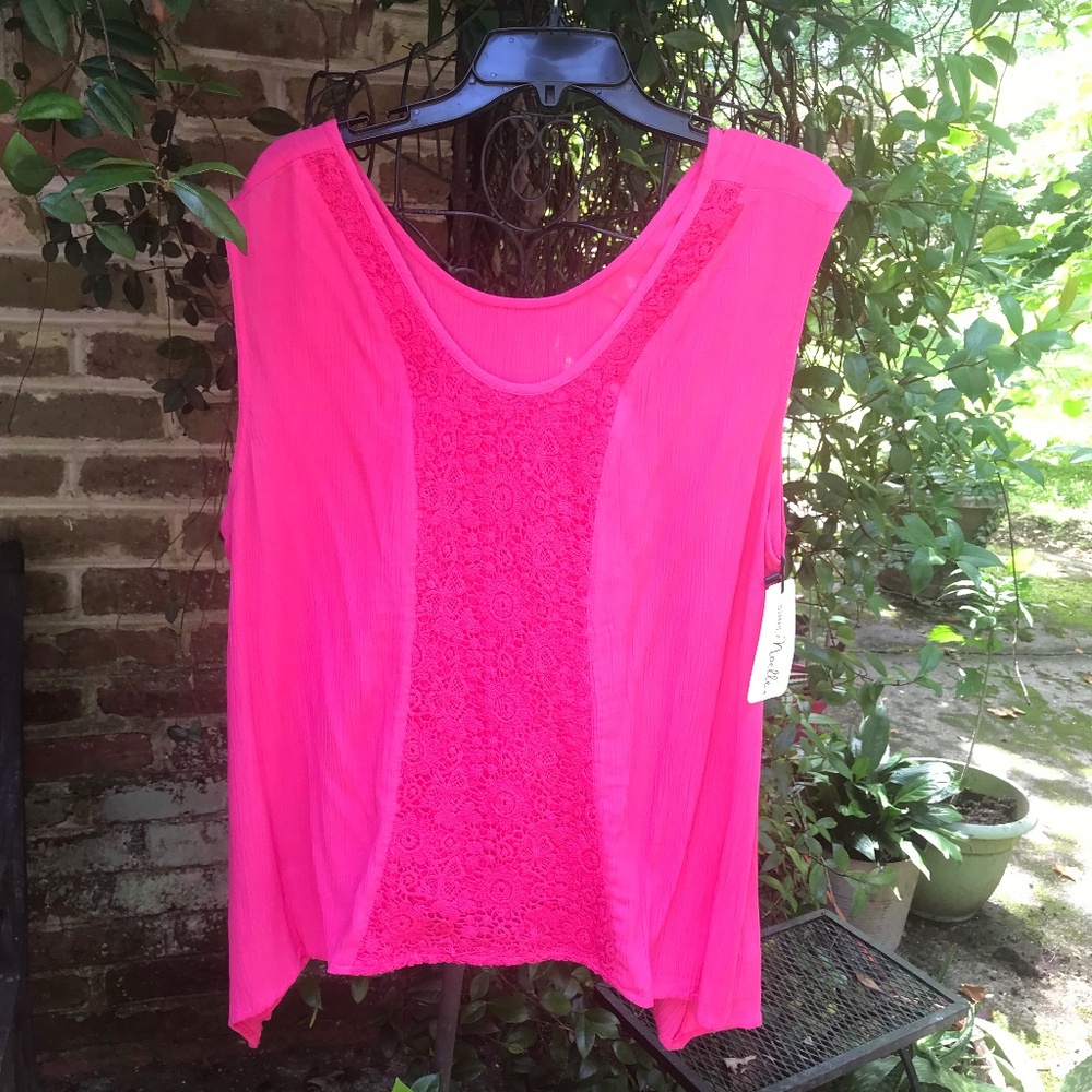 Simply Noelle- PINK CROCHET FRONT SHELL TUNIC TOP- Size- 16-18- NWT